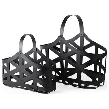 Tyrell Matte Black Metal Decorative Baskets (Set of 2)