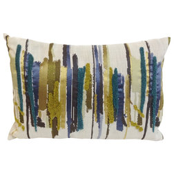 Contemporary Decorative Accents Multicolored Contemporary Lines Pillow Embroidered On White, 14"x20"