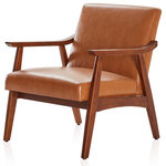 Belleze - Belleze Accent Chair Living Room Upholstered Armchair, Brown - This accent chair allows you to enjoy all that your room has to offer, whether it is your living room, office, home office, or study. Made from sturdy wood, this will not only add a breath of freshness to whatever room you decide to place this chair in, but also allows you sit back and relax.