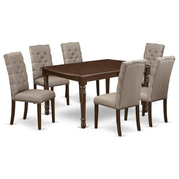 East West Furniture Dover 7-piece Wood Dining Table Set in Mahogany