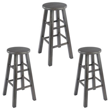 Home Square 3 Piece Transitional Solid Wood Counter Stool Set in Rustic Gray