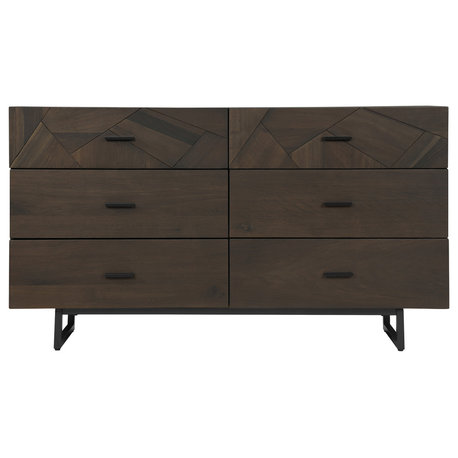 Marquis 6 Drawer Oak Wood Dresser with Black Metal Legs