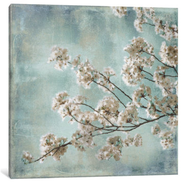 "Aqua Blossoms I" by John Seba, Canvas Print, 18"x18"