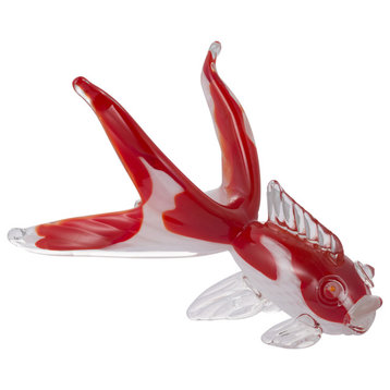 Flutter Fish Decorative Object or Figurine, White and Red, 8.1"