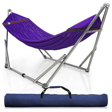 Unique Hammock, Stainless Steel Stand & Polyester Bed With Carry Bag, Purple