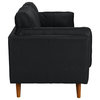 Mid Century Real Leather Sofa 3 Seater Tufted Loose Seat Cushions, Black