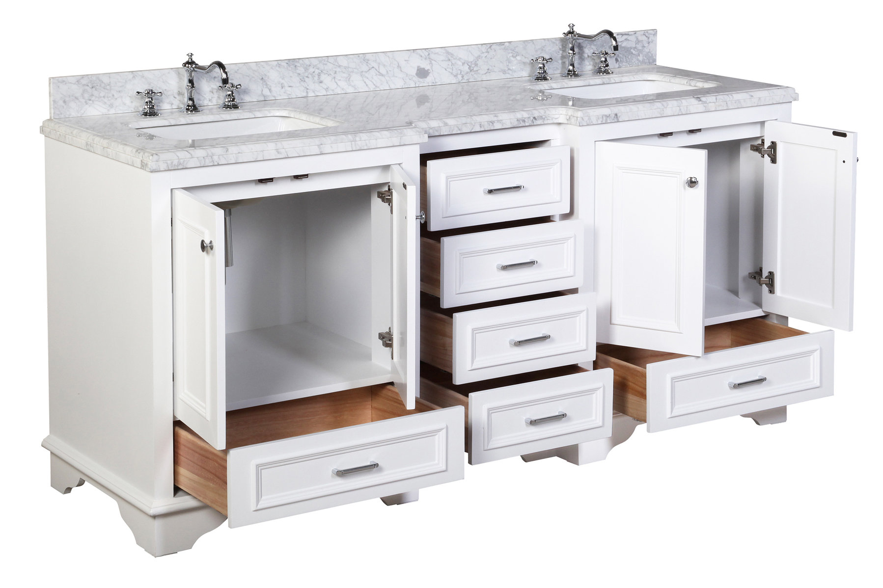 Nantucket 72" Double Bath Vanity, White, Carrara Marble