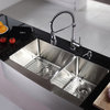36" Farmhouse Stainless Steel Kitchen Sink, Pull-Down Faucet CH, Dispenser