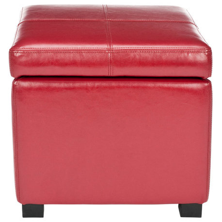 Safavieh Madison Square Ottoman, Red Leather