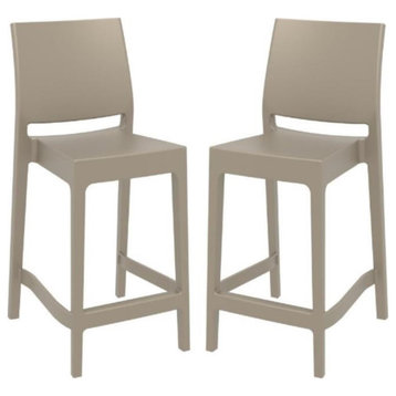 Home Square Resin 25.6" Counter Stool in Taupe - Set of 2