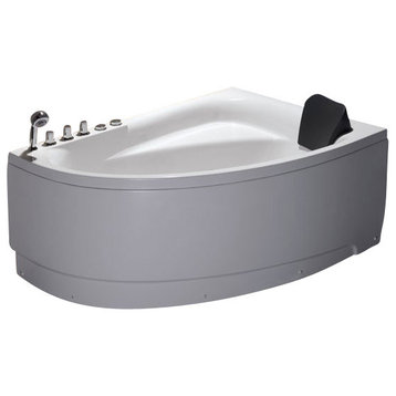 5' Single Person Corner White Acrylic Whirlpool Bath Tub, Drain On Left