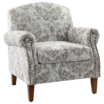 Comfy Armchair With Nailhead Trims, Beige