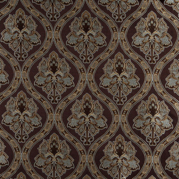 Brown Light Blue Gold Ivory Traditional Brocade Upholstery Fabric By The Yard