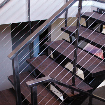 Industrial Style Metal Stairs, Raw Steel Cable Rail