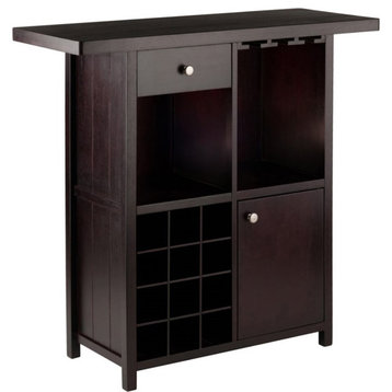 Winsome Macon Transitional Solid Wood Home Wine Bar in Espresso