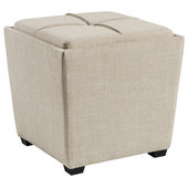 Belleze Square Ottoman Foot Rest with Rolling Wheels - Beige