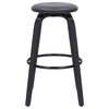 29" Gray And Black Solid Wood Swivel Backless Bar Height Chair With Footrest