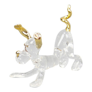 GlassOfVenice Murano Glass Cristallo and Gold Dog - Contemporary