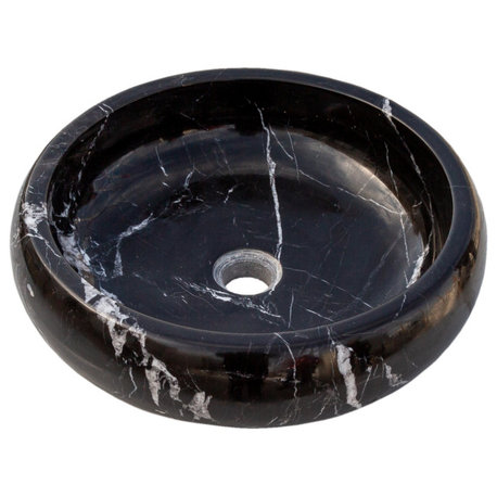 Natural Stone Toros Black Marble Vessel Sink Bowl Polished, D16", H5"