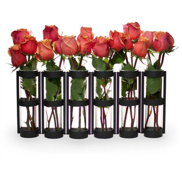 6 Wide Tube Hinged Vases, Black