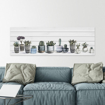 "Back Patio Gathering" Painting Print on White Wood