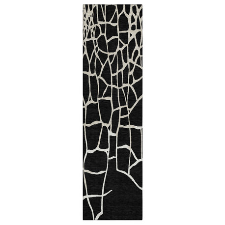 Machine Washable Indoor/Outdoor Chantille ACN1049 Black 2'3" x 7'6" Runner Rug