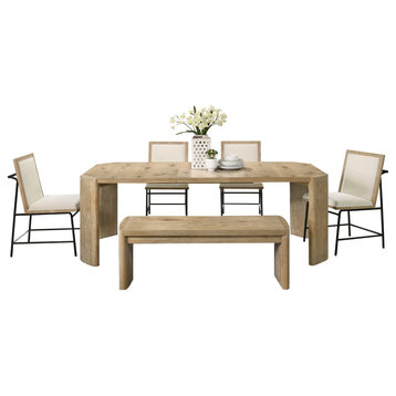 Magnus 6 Piece Oak Finish 84" Extendable Rectangular Dining Table Set With Bench