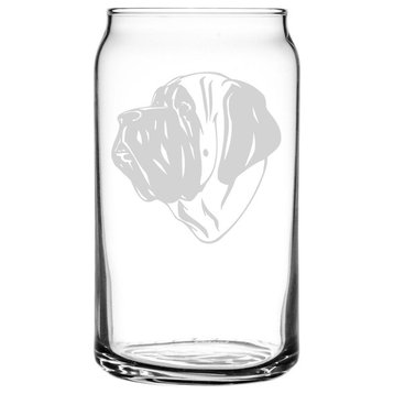 English Mastiff Dog Themed Etched All Purpose 16oz. Libbey Can Glass