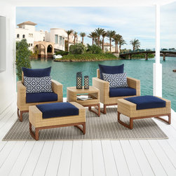 Milea&trade; 5pc Club Chair & Ottoman Set in Navy Blue by RST Brands&trade; - Outdoor Lounge Sets