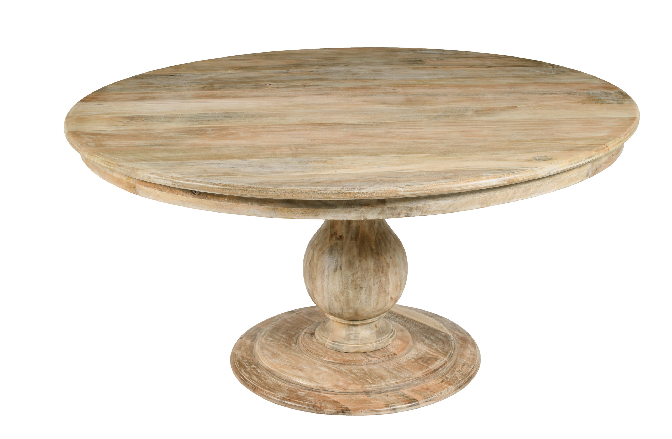 Jenna Coastal Pedestal Dining Table Natural Finish, Natural Solid Mango ...