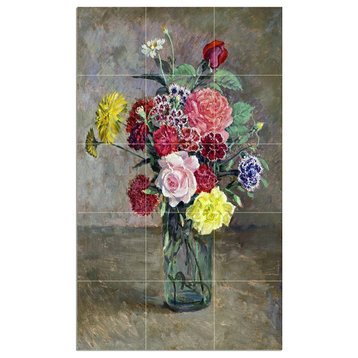 Tile Mural STILL LIFE WITH ROSESCARNATIONS IN Backsplash Four Inch Marble