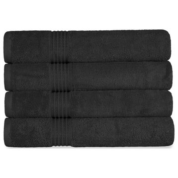 4 Piece Egyptian Cotton Solid Bathroom Bath Towel Set, Black