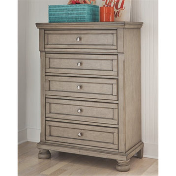 Bowery Hill 5-Drawer Wood Youth Chest with Patina Hardware in Light Gray