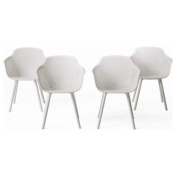 Set of 4 Dining Chair, Modern Minimalist Design With Mesh Plastic Seat, White
