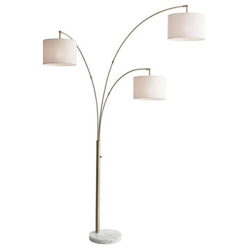 Contemporary Floor Lamp, Marble Base and 3 Arms With Textured Fabric Shades