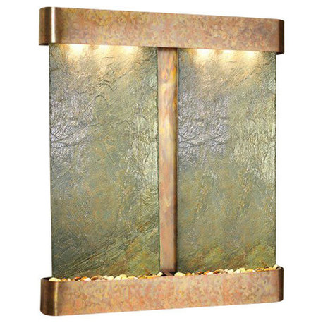Cottonwood Falls Wall Fountain, Rustic Copper, Green Slate, Round Frame