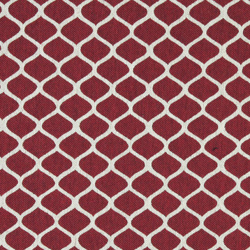 Red and Off White Geometric Contemporary Oval Upholstery Fabric By The Yard