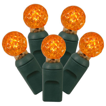 LED G12 Christmas Lights 4" Spacing, Green Wire, Orange