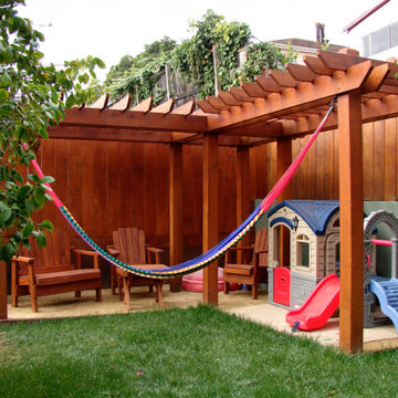 Redwood Arbor over Playhouse and Seating