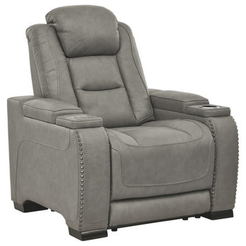 Signature Design by Ashley The Man-Den Leather Power Recliner in Gray