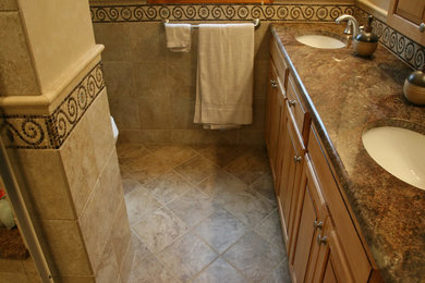Bathroom tile floor and tile knee wall