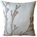 The HomeCentric - Metallic Beaded Willow 18x18 Art Silk White Throw Pillows Cover, Silver Willow - Silver Willow is an exclusive 100% handmade decorative pillow cover designed and created with intrinsic detailing. A perfect item to decorate your living room, bedroom, office, couch, chair, sofa or bed. The real color may not be the exactly same as showing in the pictures due to the color difference of monitors. This listing is for Single Pillow Cover only and does not include Pillow or Inserts.