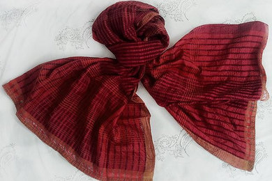 WomenWeave Handspun Cotton & Mulberry Silk Shawl, Scarlet Red