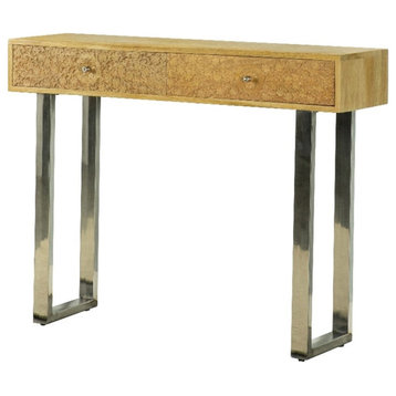Coaster Contemporary Wood Console Table with Hand Carved Drawers in Natural