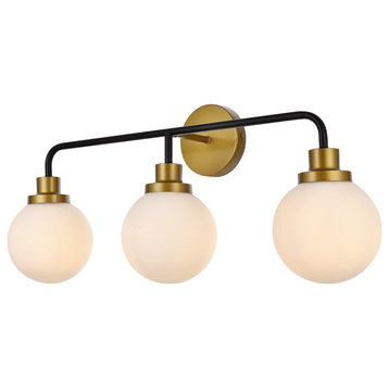 Hanson 3 Lights Bath Sconce In Black With Brass With Frosted Shade