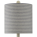 StyleCraft - Montauk Molded Nautical Anchor Table Lamp Navy and White Finish - A classic shape turned nautical, this themed table lamp exudes coastal charm. The polyresin base presents a detailed anchor, the blue and white finish emphasizing the naval style. The drum shade matches the finish of the body, with blue and white striping throughout the linen. Above, a small glass sphere serves as a stylish finial.