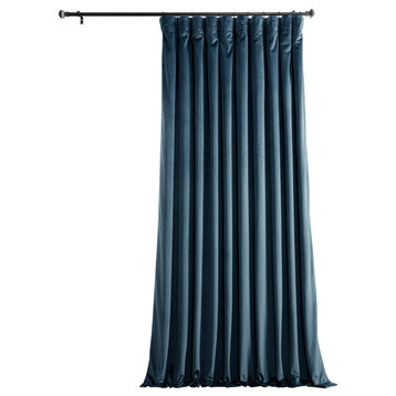 Heritage Plush Velvet Extrawide Curtain Single Panel, Avalon Blue, 100"w X 84"l
