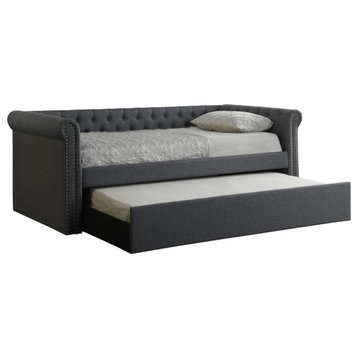 Tufted Daybed with Trundle, Gray