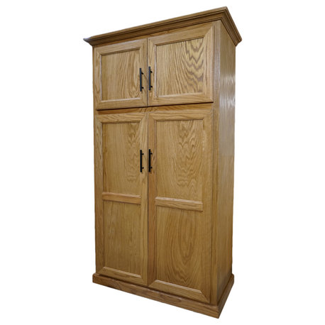 Modern Solid Oak Kitchen Pantry, Medium Oak