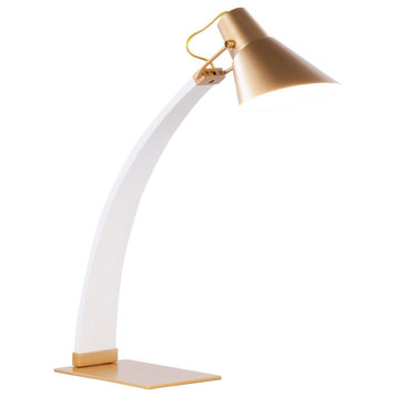 Noah Table Lamp, White Wood, Gold Metal